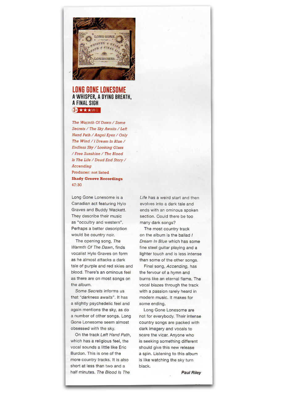 Paul Riley review of Long Gone Lonesomes in Country Music People Magazine.